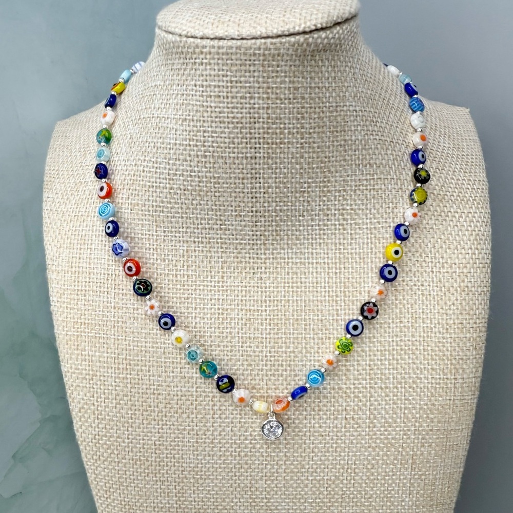 Giani Bernini Sterling Silver Cubic Zirconia Catseye Evil Eye Beaded Necklace